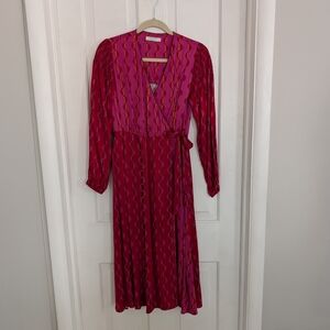 Beatrice B Women's Midi Dress SIZE 2  Faux Wrap Long Sleeve Colorful Italy Flowy